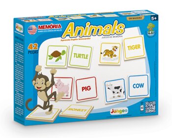 JUNGES Jogo da Memória Animais em Inglês em MDF 425 Peças