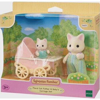 Sylvanian Families - Conjunto Carrinho de Bebê - Papai e Bebê Gatos Primavera