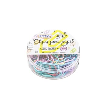 BRW - Clipes p/ Papel 2/0 Cores Pastel Pote c/ 50un