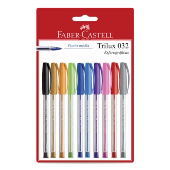 Faber Castell - Caneta Esferográfica Trilux Colors 1.0mm c/ 10 Un